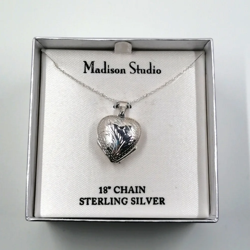4 Part Heart Locket Necklace Vintage Sterling Silver, 18 Inch Chain NIB - Picture 9 of 12